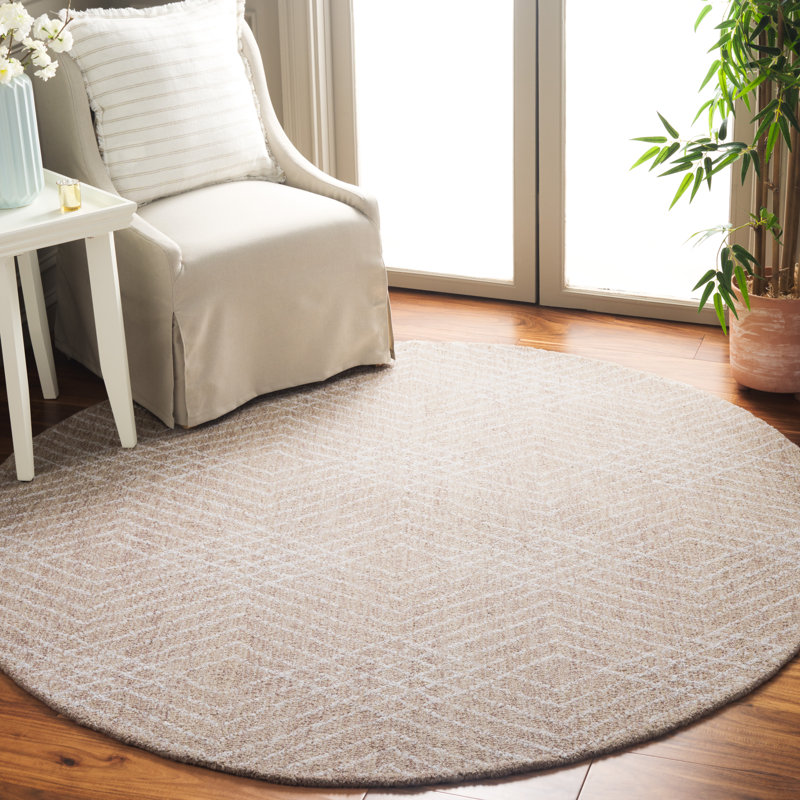 Sabrinia Abstract Hand Tufted Wool/Chenil/Cotton Abstract Rug in Beige/Ivory, Round 6'