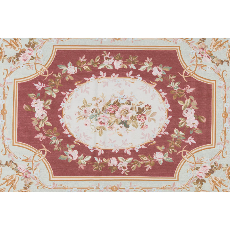 Hand-Knotted High-Quality Red and Green Area Rug