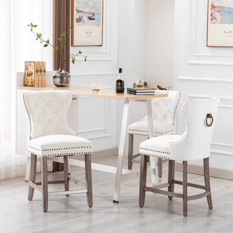 Tabouret de bar et de comptoir Kirsten, Tabouret de comptoir (siège d'une hauteur de 24 p, Gris, Blanc