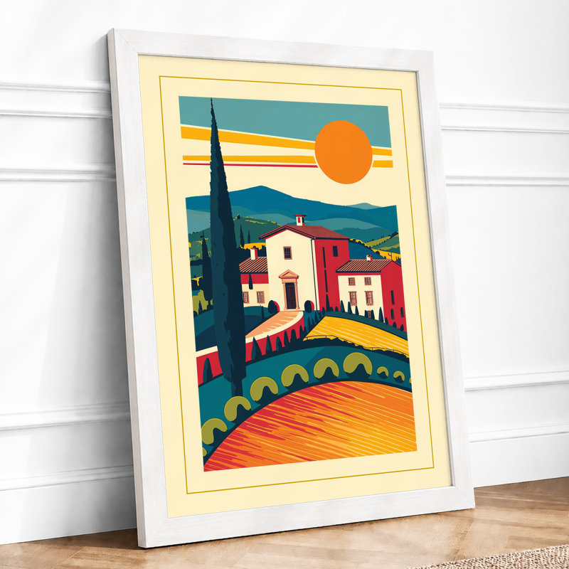 Mediterranean Village In Gold Retro - Print, A3 - 42.0 x 29.7 cm, White