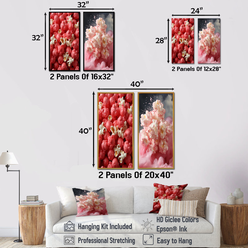 Ensemble de salon 2 pièces Popcorn Elegance I - Popcorn Wall Art, H 28 po x l 25 po, Toile tendue