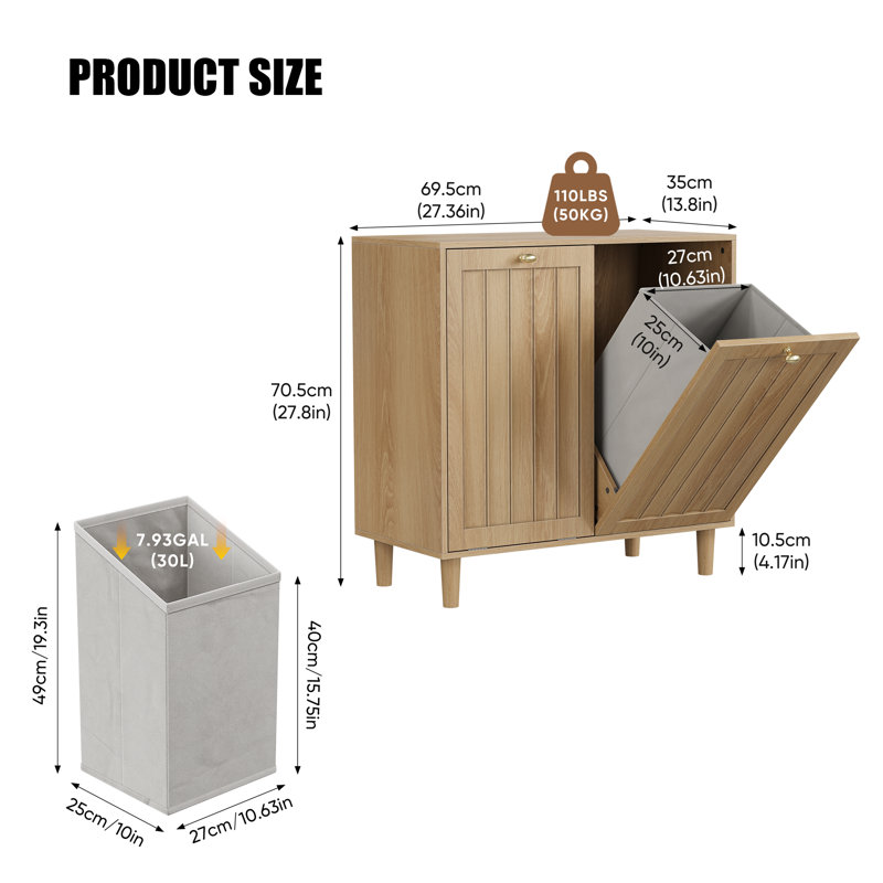 Panier à linge incliné avec panier intérieur amovible, panier à linge dissimulé, armoire de rangement pour salle de bain, support de rangement autoportant
