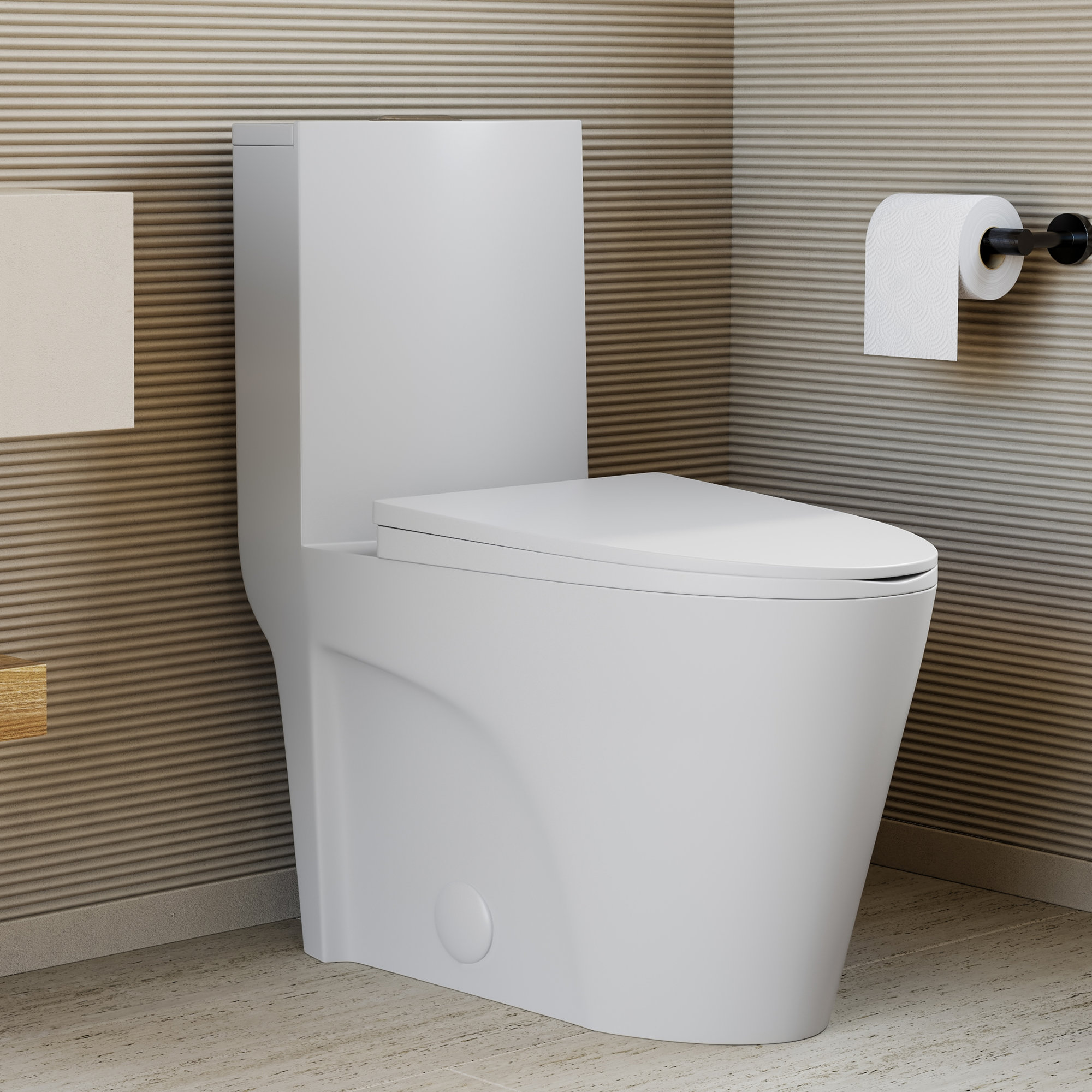 St. Tropez One Piece Elongated Toilet Dual Vortex Flush 1.6 GPF, Matte White, Top, 12"