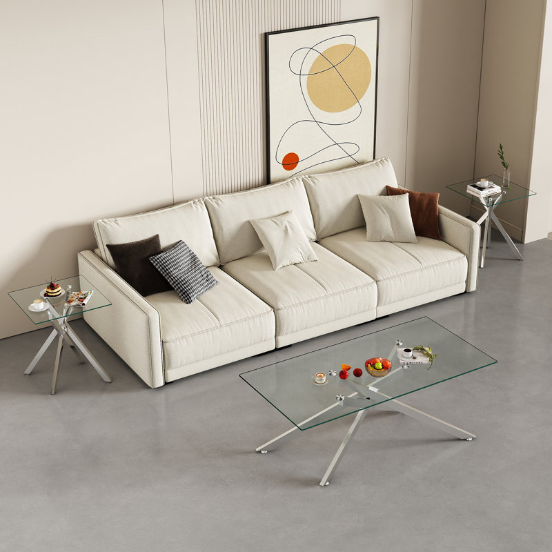 Silver Glass Top 3-Piece Coffee and End Table Set