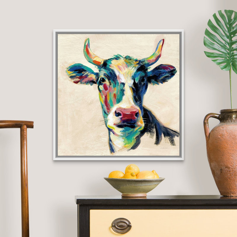 Art mural sur toile Expressionistic Cow II, Toile avec cadre blanc, H 26 po x l 26 po x P 2 po
