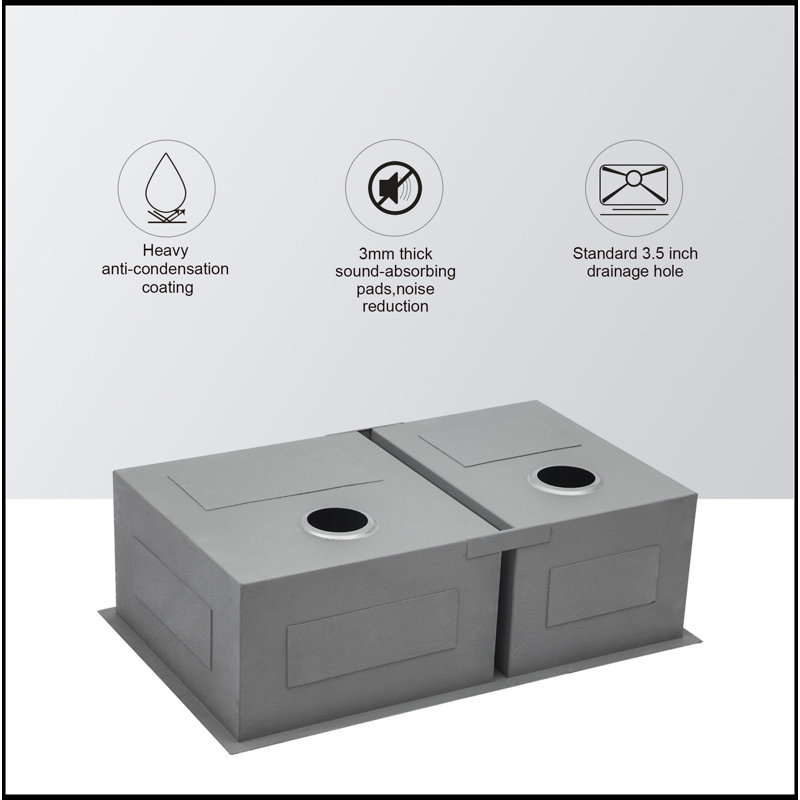 Stainless Steel 33X19 Inch Undermount Double Bowl Kitchen Sink (60/40) With 9 Inch Deep Sink