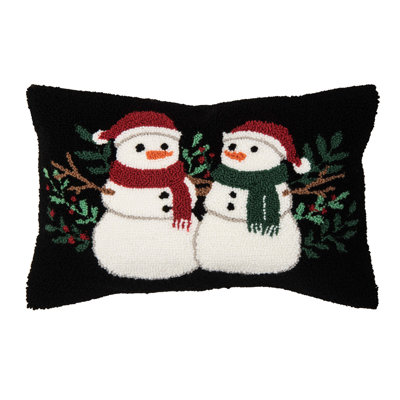 Snowman Botanical Hooked Christmas Throw Pillow 14" x 22"