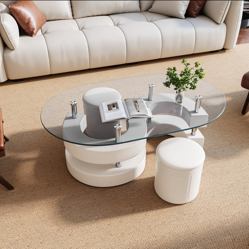 Addaly Glass Top Single Coffee Table, White