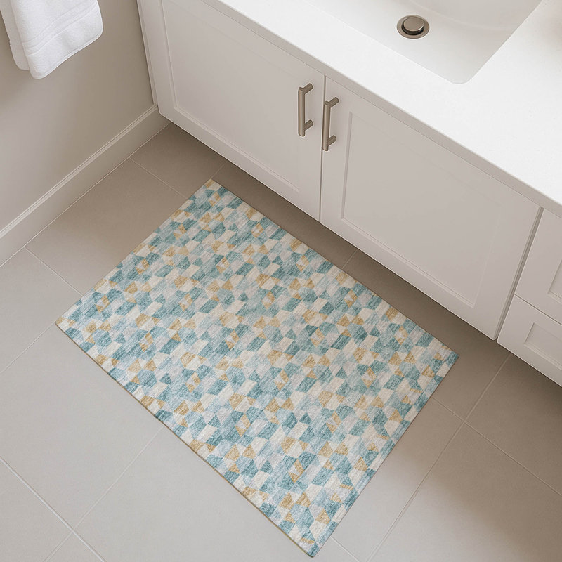 Machine Washable Indoor/Outdoor Chantille ACN2694 Geometric Rug, 1'8" x 2'6", Teal
