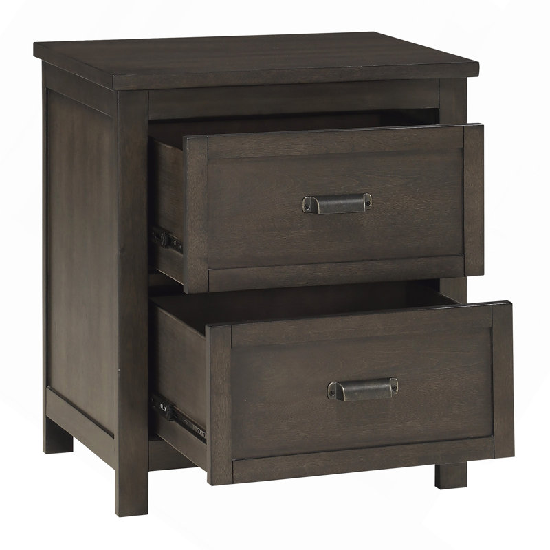 Table de chevet style transitionnel 1pc avec 2 tiroirs en bois de cerisier foncé
