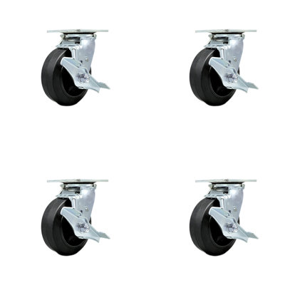 Rubber on Steel Caster with Roller Bearings and Brake/Swivel Lock