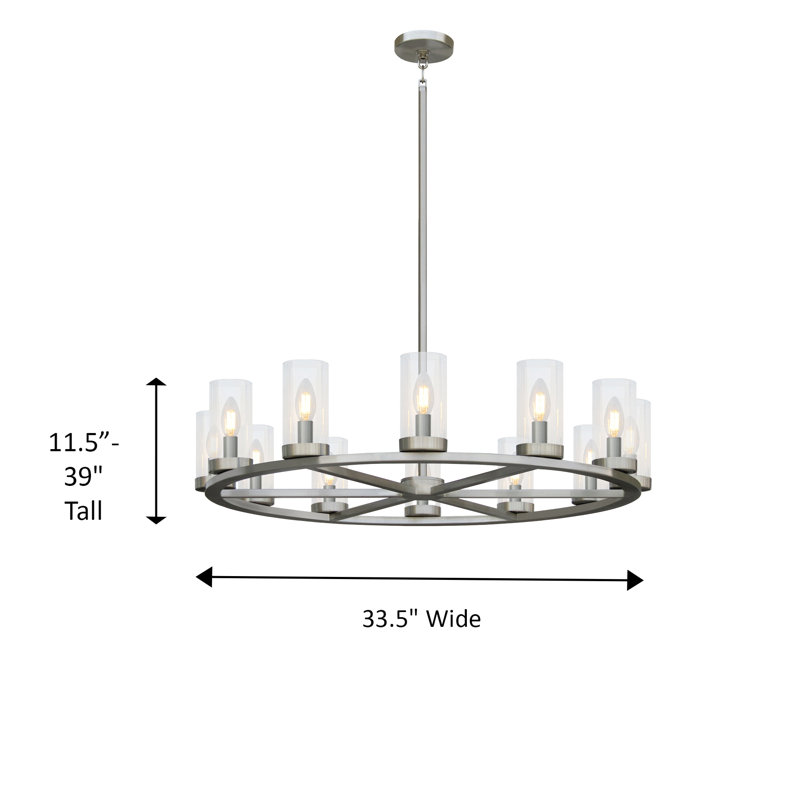 Lustre 12 lumières en acier inoxydable avec verre transparent, Acier Inoxydable, 12 lumières