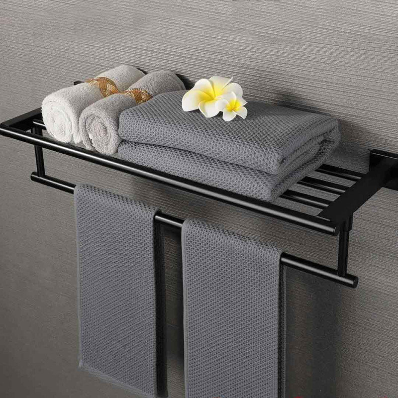 Wall Mounted Required Towel Rack, Matte Black, 5" H x 24" W x 7.82" D