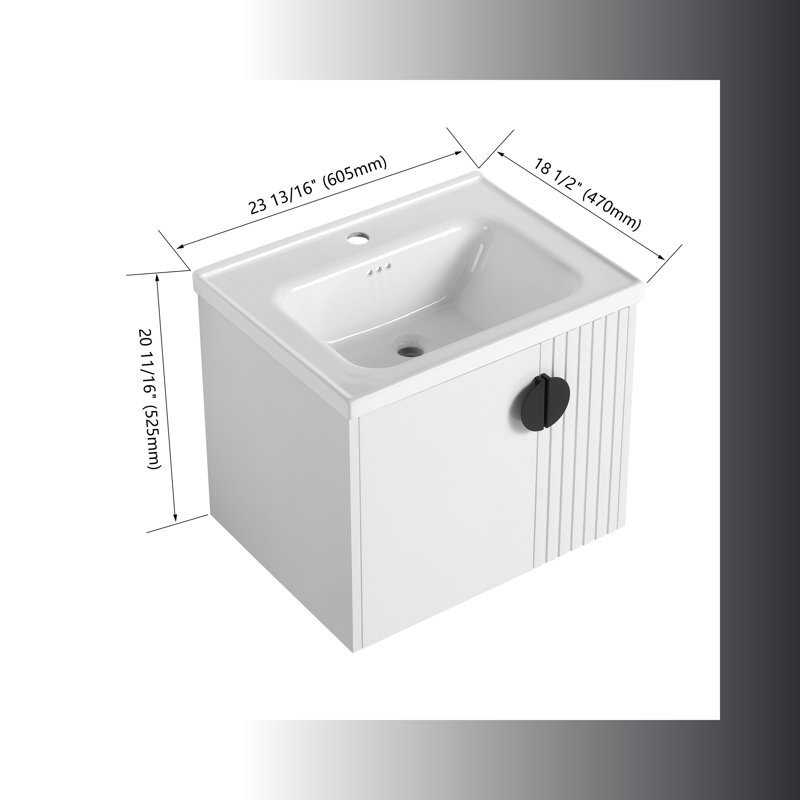 Chelsye 24 " W Wall Mounted Wall Mounted 1 Single Vanity Bathroom Vanity With Ceramic Top, White