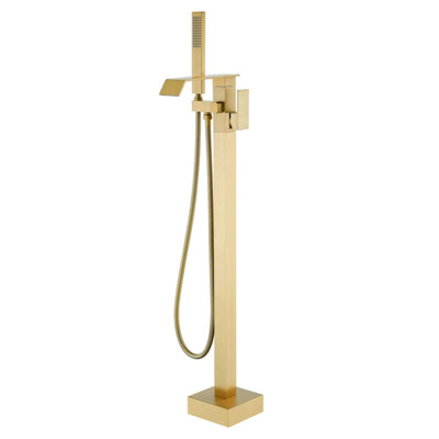 Freestanding Tub Filler Floor Mount Bathtub Faucet With Handheld Shower