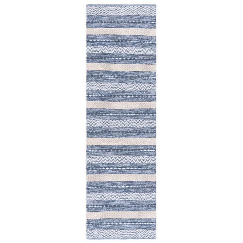 Tapis bleu marine / ivoire Lynndyl 976, Tapis de couloir 2 pi 3 po x 8 pi