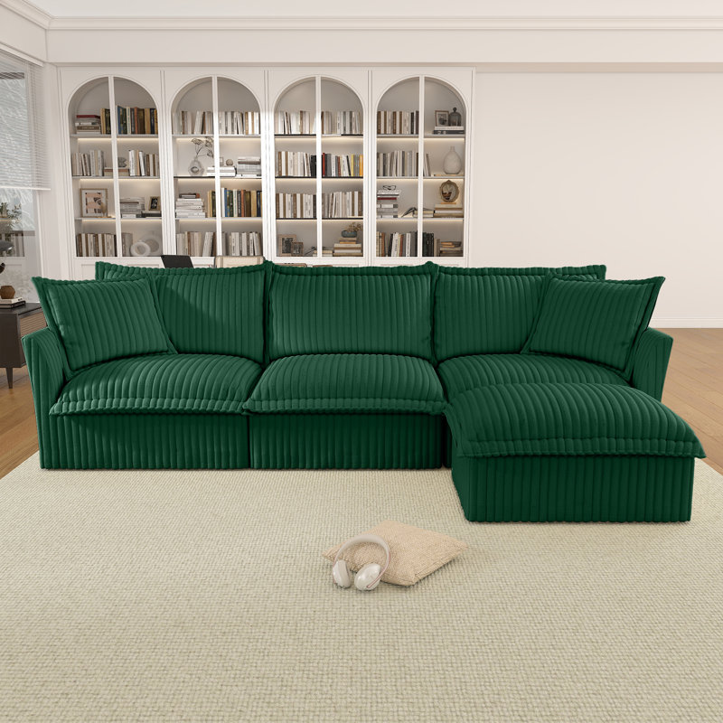 Modern Comfortable Living Room Large Sofa, Green Corduroy