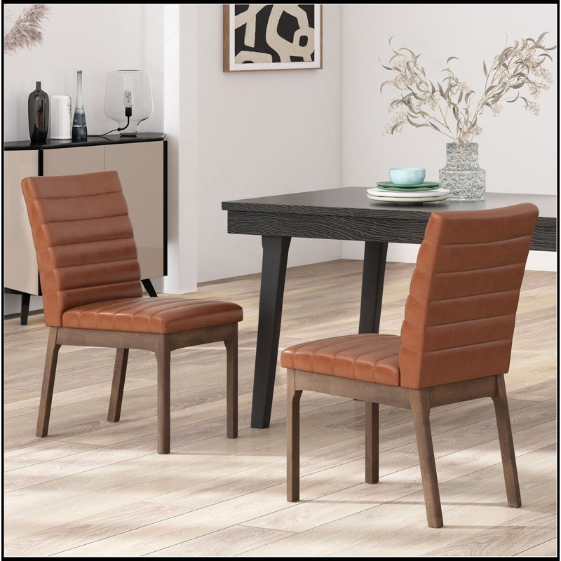 Chaises de salle à manger rembourrées avec pieds en caoutchouc (ensemble de 2), Brun / cognac