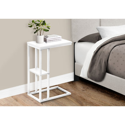 Contemporary End Table - White, Laminate Top & Metal Base Side For Living Area Kind Laminate,