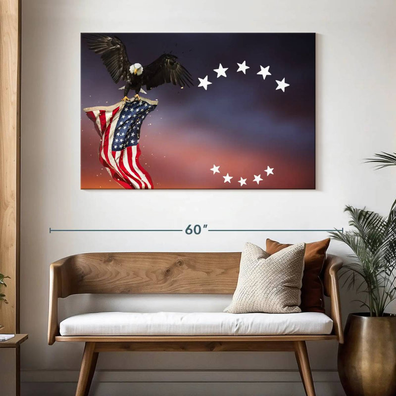 Brampt Bald Eagle With American Flag, 32" H x 48" W