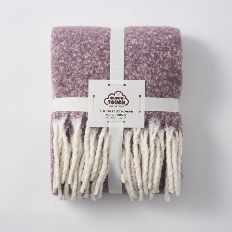 Faux Mohair Throw - Soft Fringed Blanket, Purple