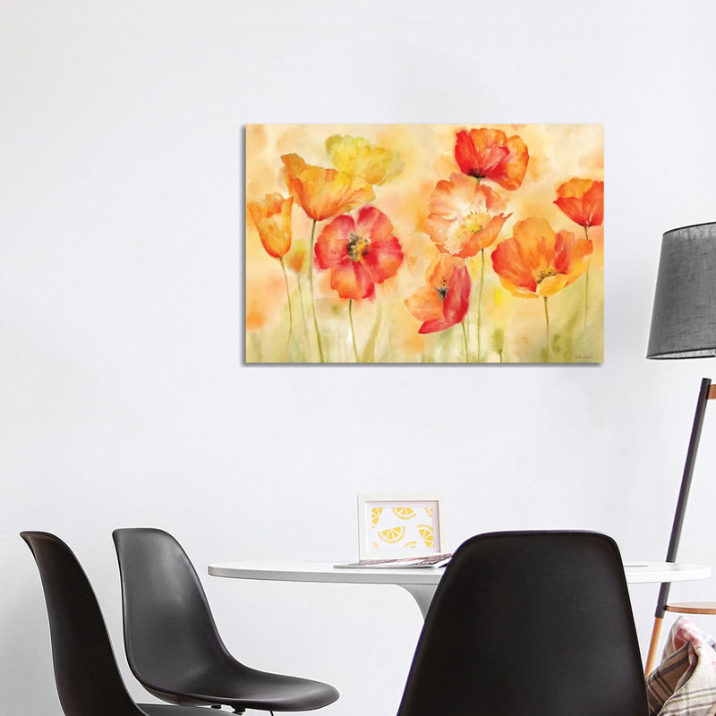 Watercolor Poppy Meadow Spice Landscape by Cynthia Coulter - Print on Canvas, 101.6 cm H x 66.04 cm W x 1.91 cm D