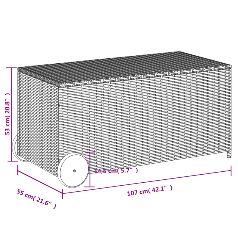 Water Resistant Acacia Poly Rattan Deck Box with Wheels, Gray