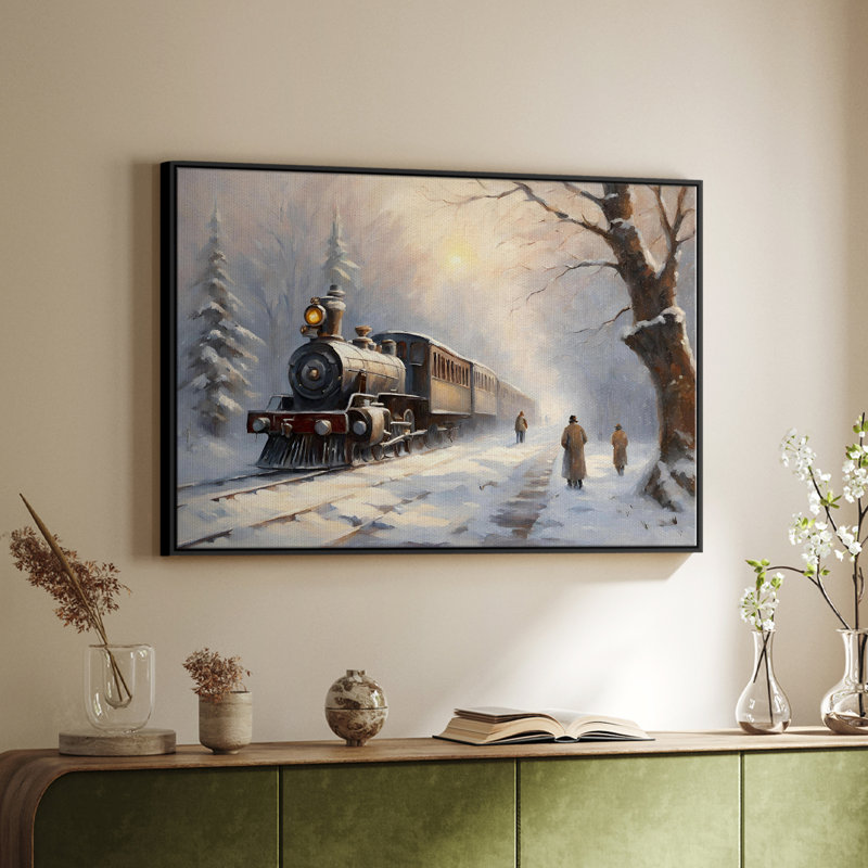 Paysage rétro - CC, Toile avec cadre flottant noir, H 27 po x l 41 po x P 2 po