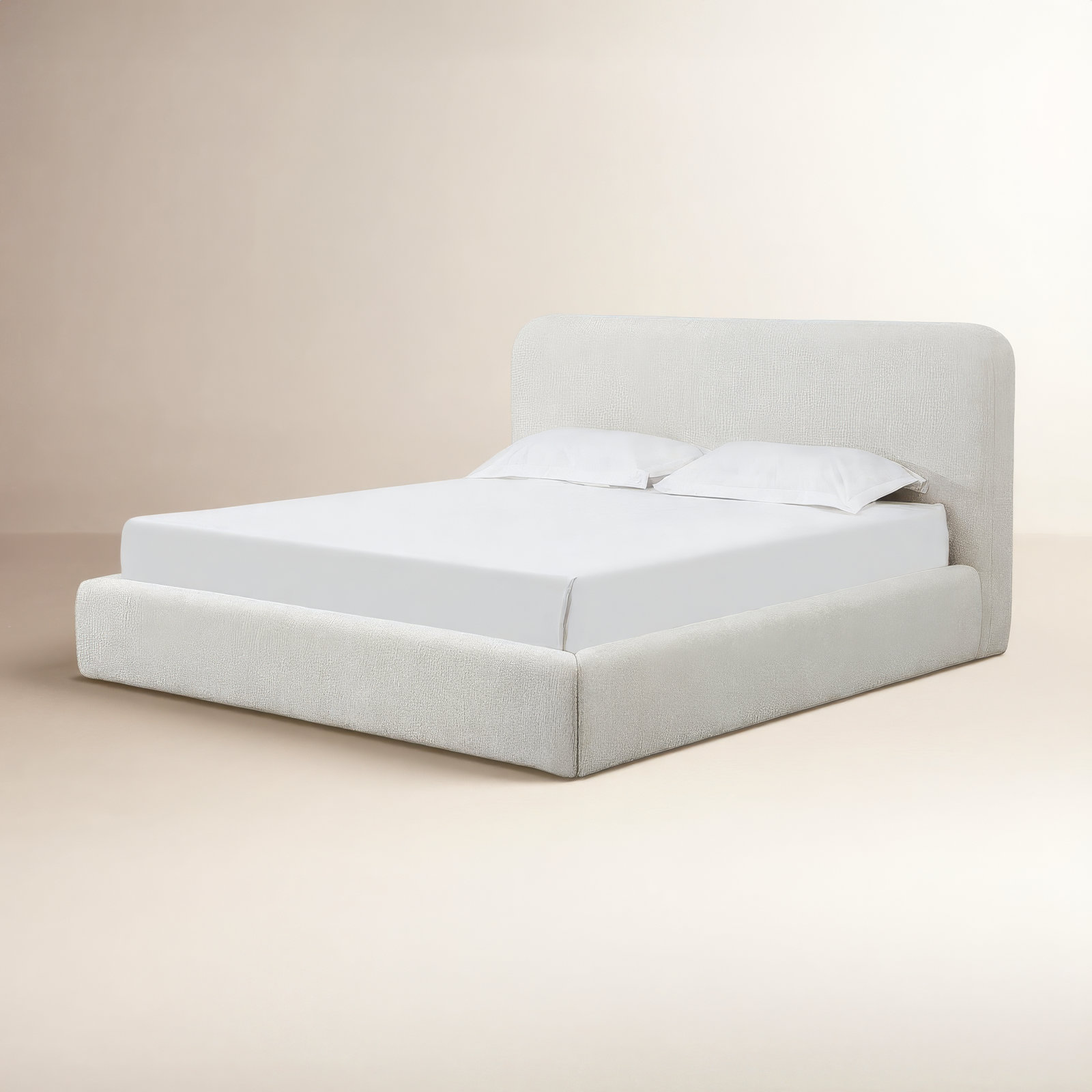 Nori Upholstered Platform Bed, King, Whitewashed