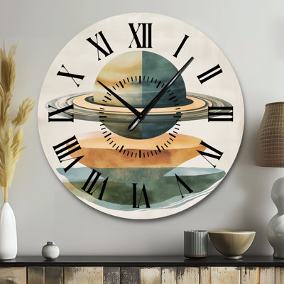 Saturn Rings over Earth Tones - Celestial Silent Metal Wall Clock