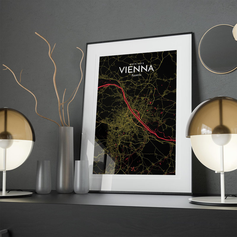 Vienna City Map In Contrast - No Frame Print, 17cm H x 11cm W x 0.05cm D