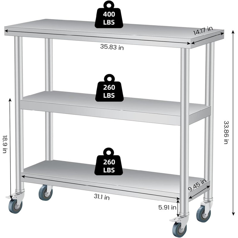 Stainless Steel Top Workbench Top, 86cm H x 91cm W x 35.6cm D