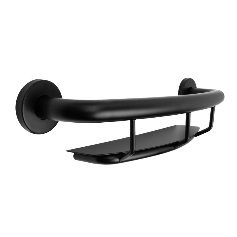 Barre d'appui en acier inoxydable noir mat avec tablette