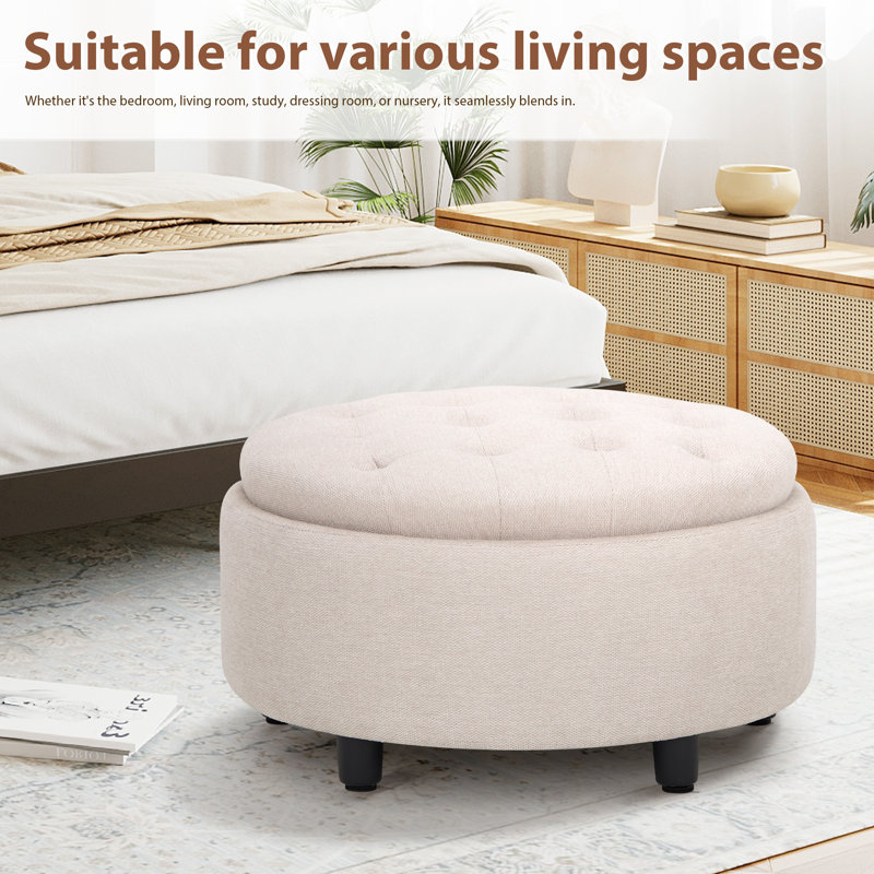 25'' Oversized Upholstered Round Storage Ottoman
