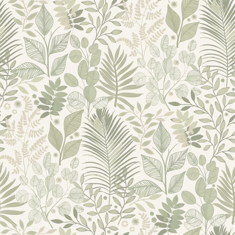 Papier peint botanique vert forêt, Vert