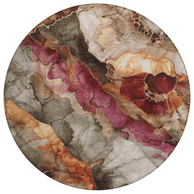 Machine Washable Indoor/Outdoor Xhevrie Khaki Rug