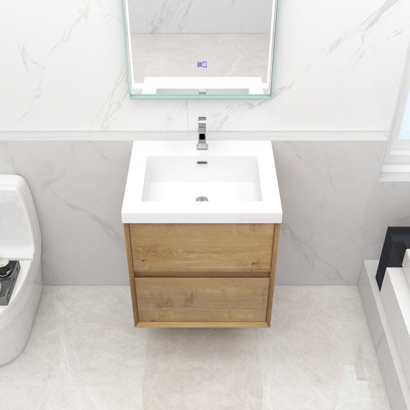Ensemble de meuble-lavabo mural simple 24 po Naylene, Chêne foncé