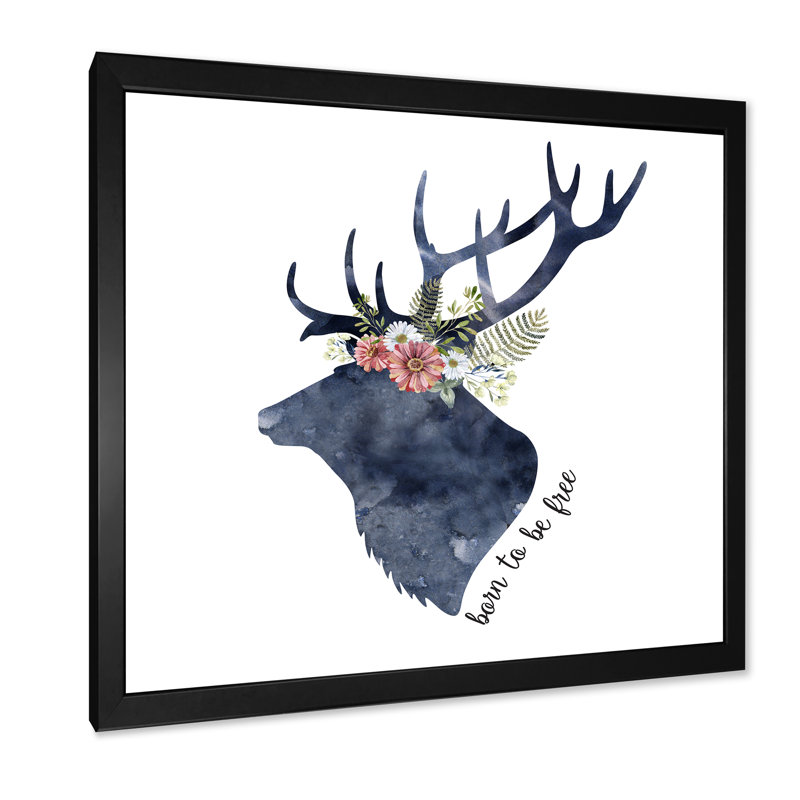 «Botanical Deer Head Silhouette», reproduction d'art sur toile, Cadre noir, H 16 po x l 16 po x P 1 po