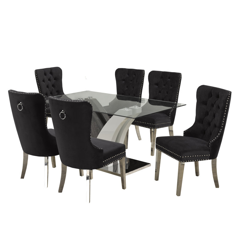 Ensemble de salle à manger 7 pièces, noir, Noir, 7