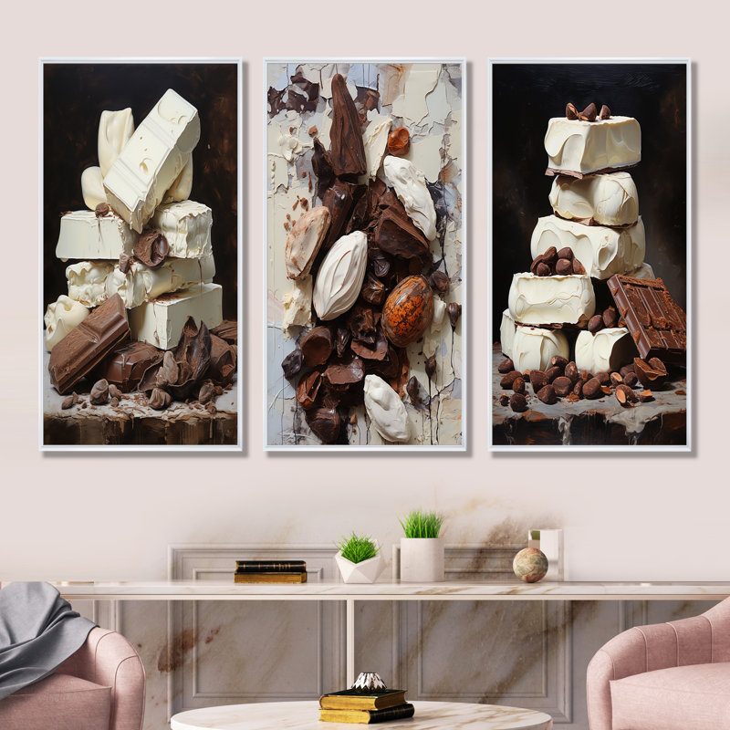 Chocolate Charm Milky White, 32" H x 48" W, White Floater Framed