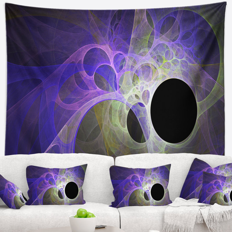 Tapisserie abstraite avec ailes d'ange bleu fractal, H 32 po x l 39 po
