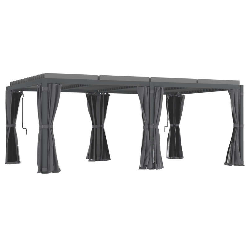 Pergola en aluminium avec auvent, H 88,25 po x l 226 po x P 141,3 po, Gris foncé