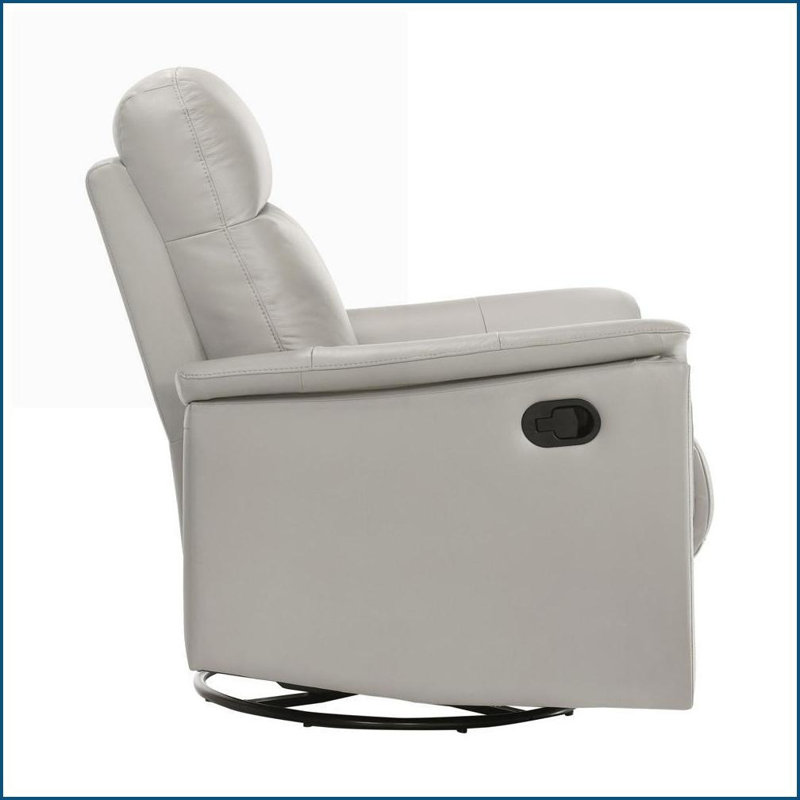 Recliner, Modern Silver Top Grain Leather Swivel Glider with Manual Pull-Tab | Silver | Solid Wood,Plywood