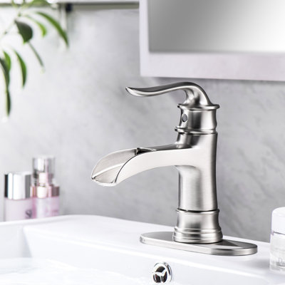 Modern Waterfall Bathroom Faucet, Brushed Nickel, Materials, 5.5'' Reach, 11.13 Lb Nickel Faucet With Waterfall, Pop Up Drain, Finish, 1.75 Gpm
