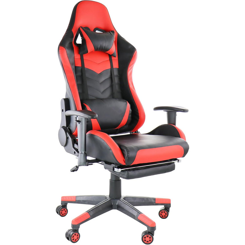Gamefitz Ergonomic Gaming Chair With Footrest, Lumbar And Head Pillow Support, Adjustable Reclining Swivel Chair With Retractable Footrest And Pleather Upholstery, Black Gamer Office Chair