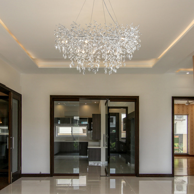 Paree Dimmable Crystal Chandelier, Silver, 27.56" H x 39.37" W x 39.37"D