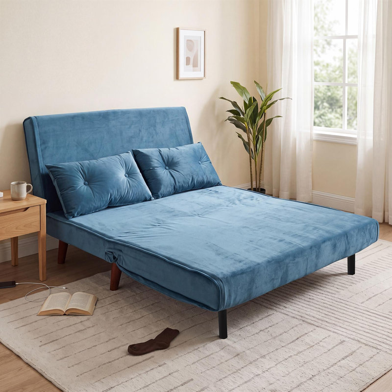 2 Seater Velvet Sofa Bed, Blue