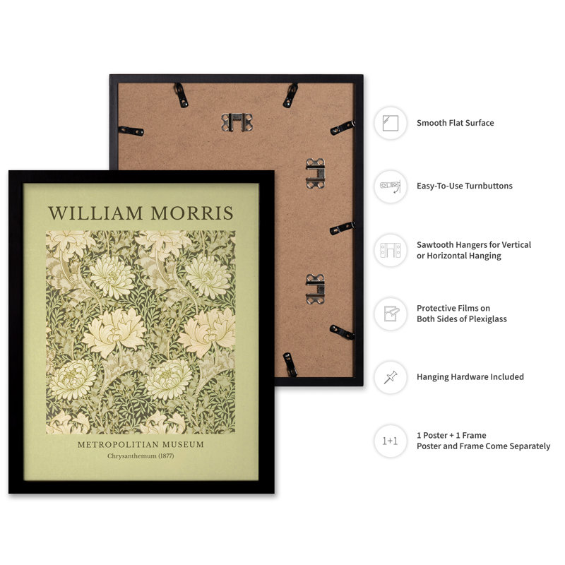 William Morris - Chrysanthemum No1, 12"H x 16"W, Poster, Black Framed