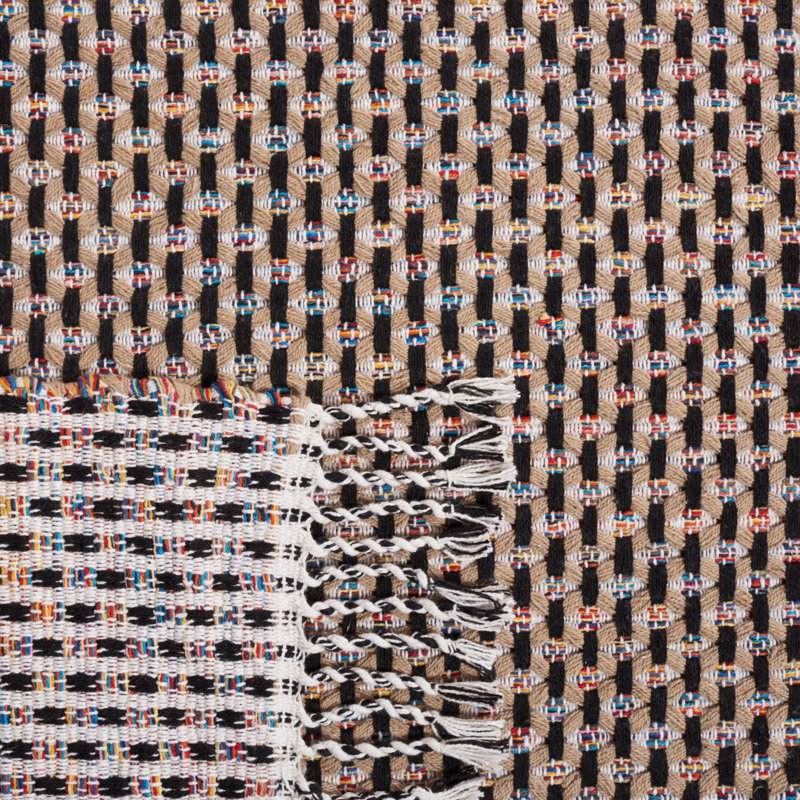 Avril Striped Handmade Flatweave Cotton Beige/Black Area Rug, Rectangle 5' x 8'