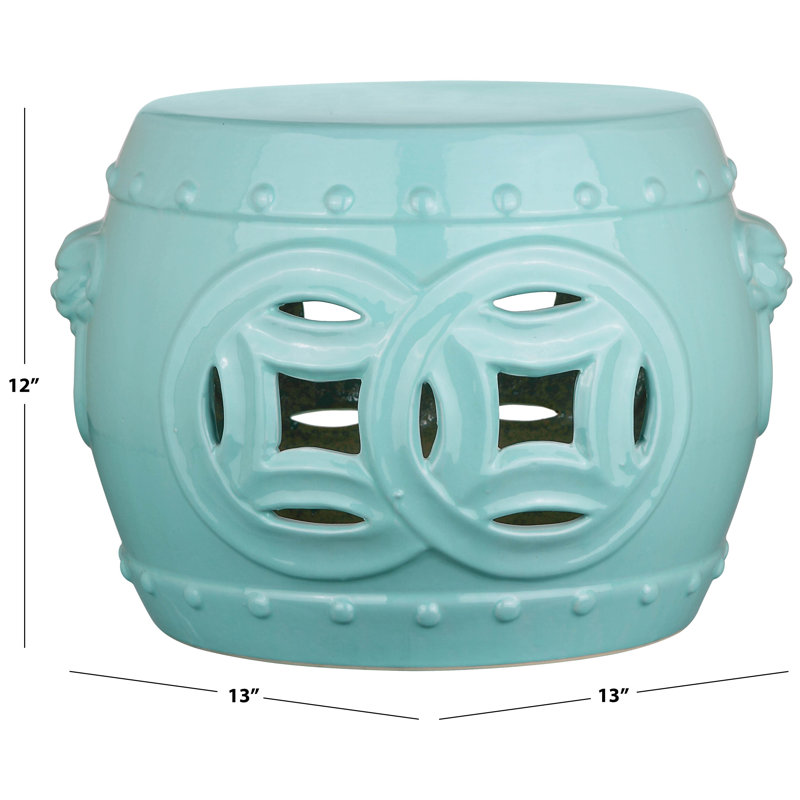 Veer Ceramic Accent Stool, Light Blue